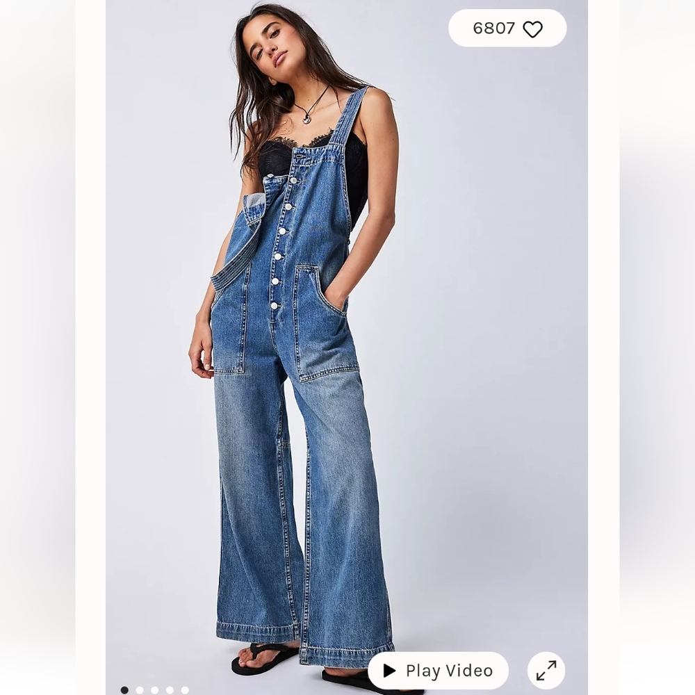 Free People BLACK Fields of Flowers wide leg overalls